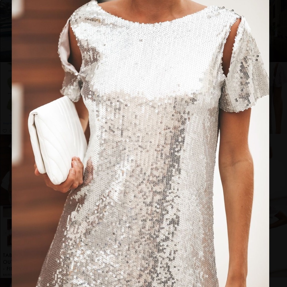 Tabloid sequin cut out shift dress